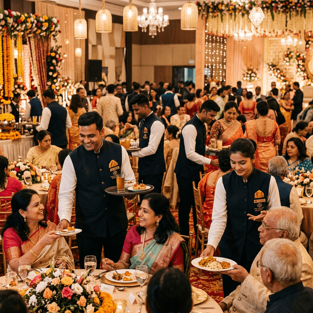 Couple discussing wedding catering menu with caterer Kochi