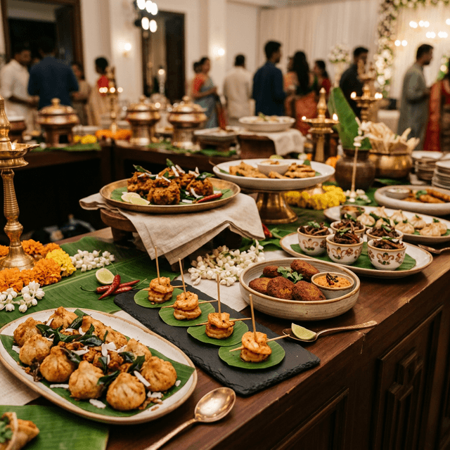 Finger food appetizer spread at outdoor catering event Kochi