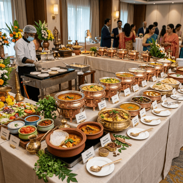 Multi cuisine buffet setup at wedding event Ernakulam