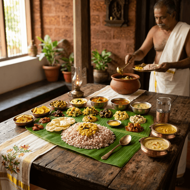 Three varieties of payasam served at Kerala wedding feast